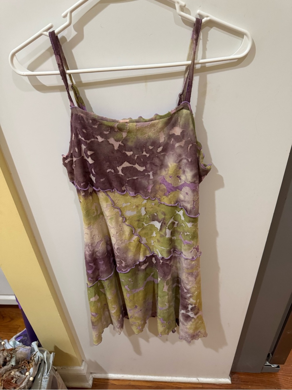 Fairy Tie-Dye Spaghetti Strap Slip Top/Dress in Purple and Olive